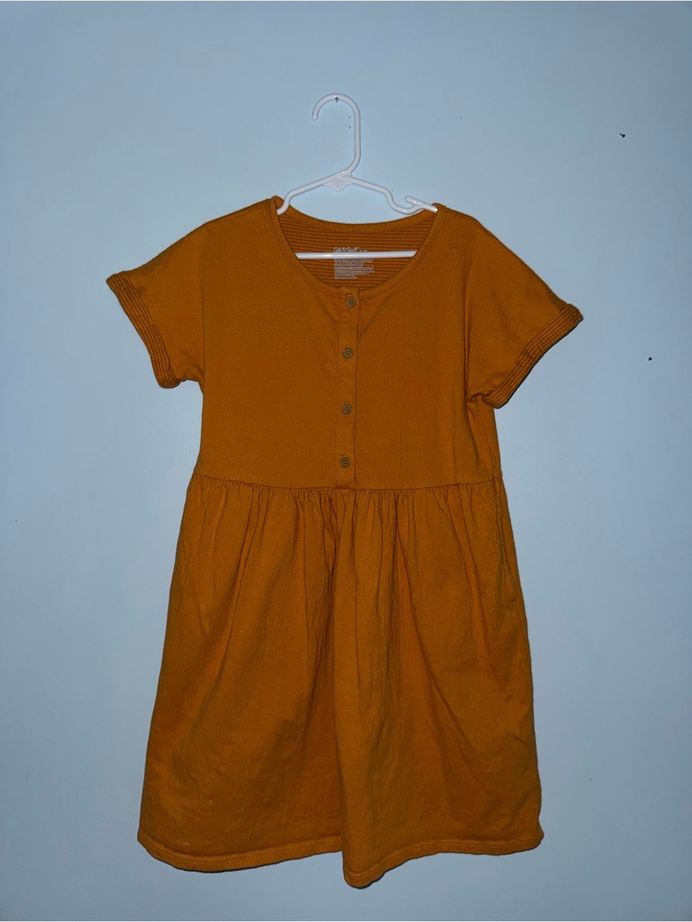 Cat & Jack Short Sleeve Button-Front Dress in Mustard Gold